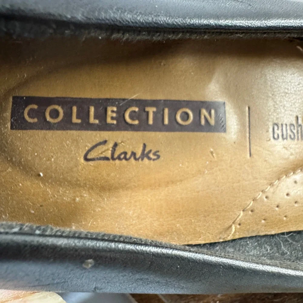 Clarks Collection Womens Black Leather Suede Block Heel Pumps Shoes US 8